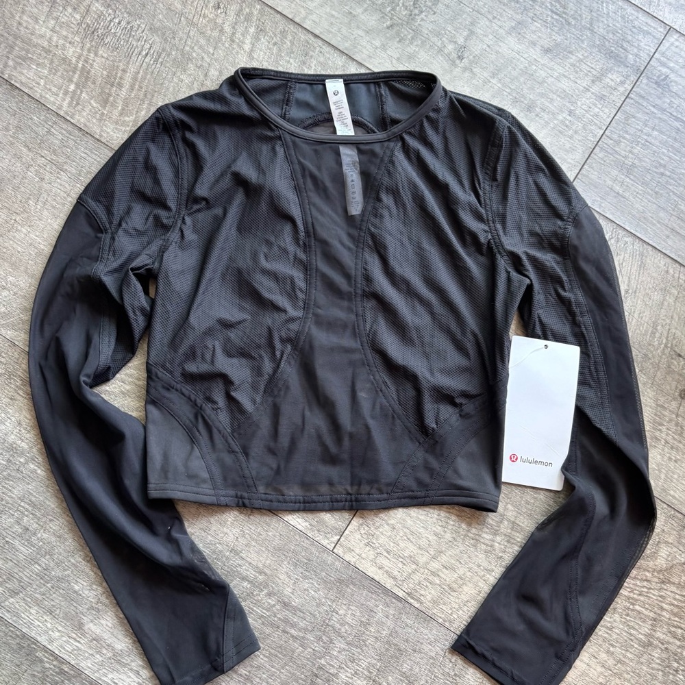 lululemon athletica Black Mesh Long Sleeve Crop Top